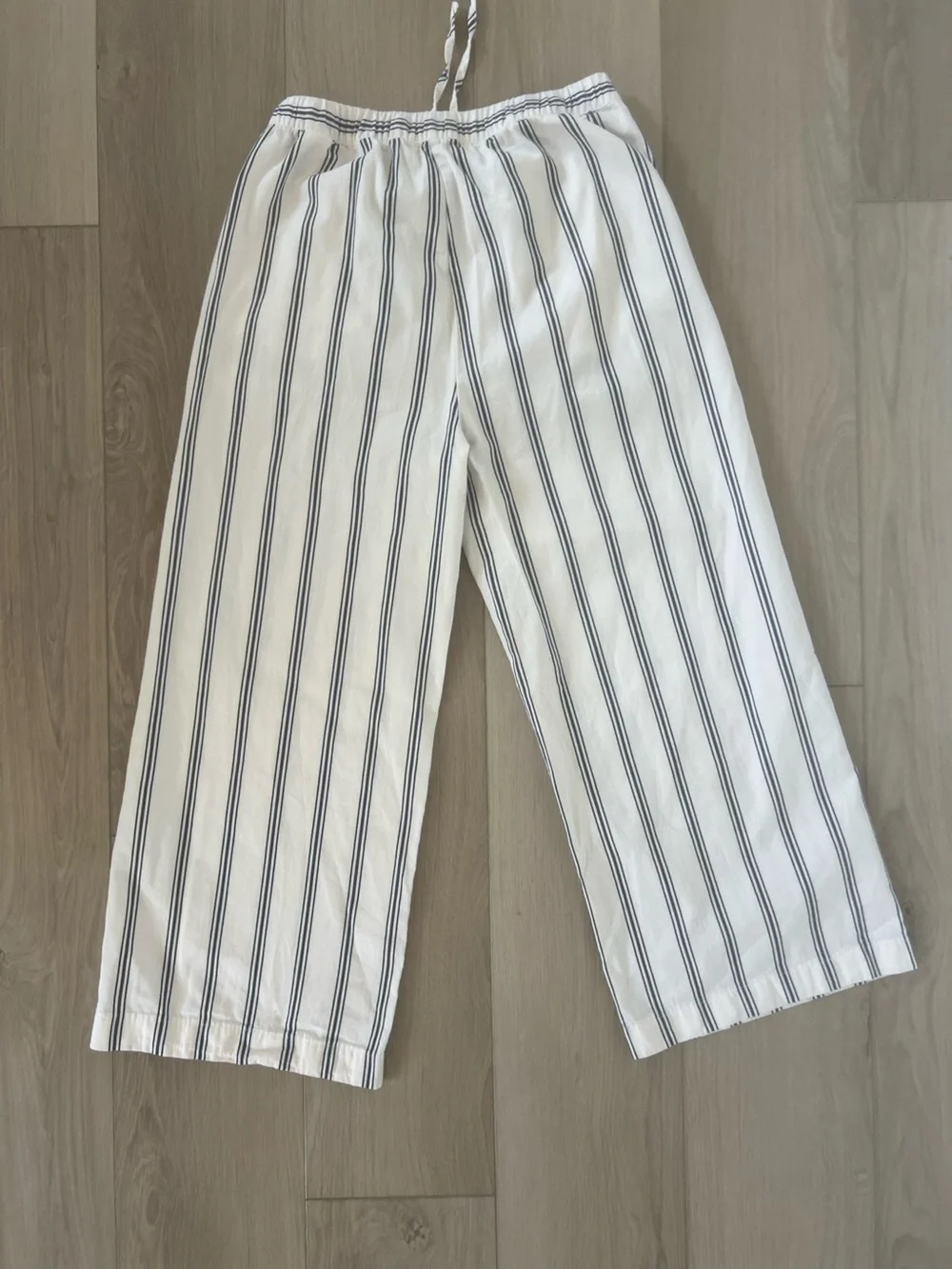 ZARA White Navy and Black Striped Wide Leg Pants High Rise Elastic Waist Flowy